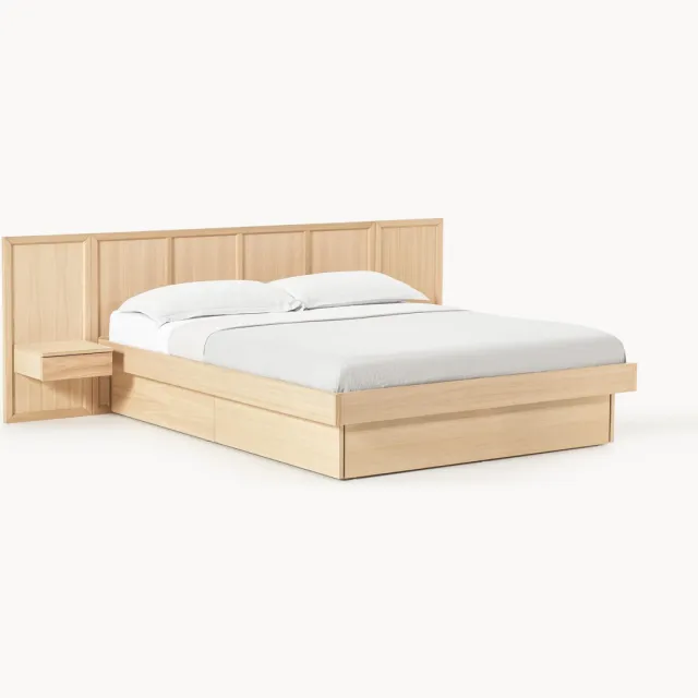 Westwing Collection Houten bed Nanto met lades en hoofdeinde Beige