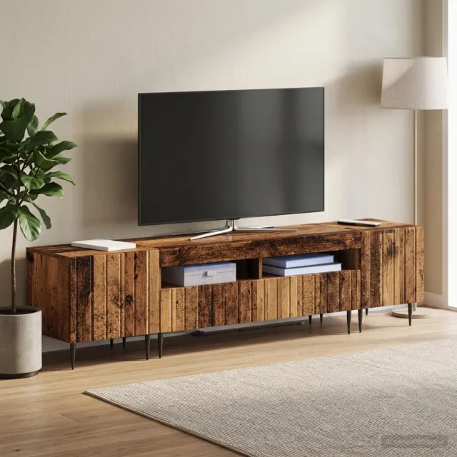 vidaXL 3-delige LED TV-kast ZWOLLE Oud hout Bewerkt hout Grijs