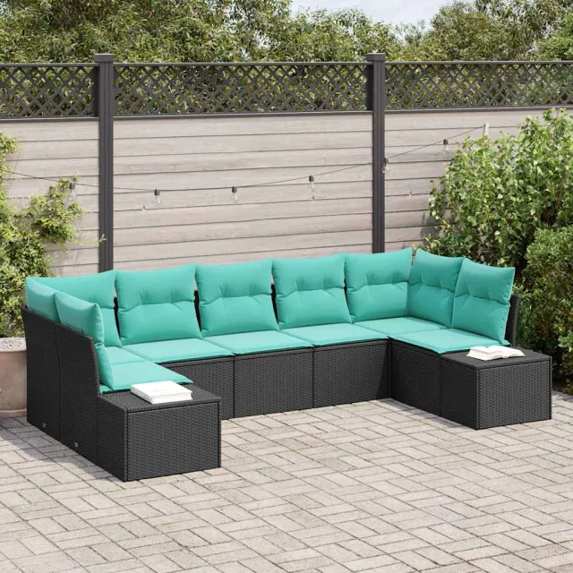 vidaXL Tuin Sofa Set 7 st Zwart poly rattan, foto 2