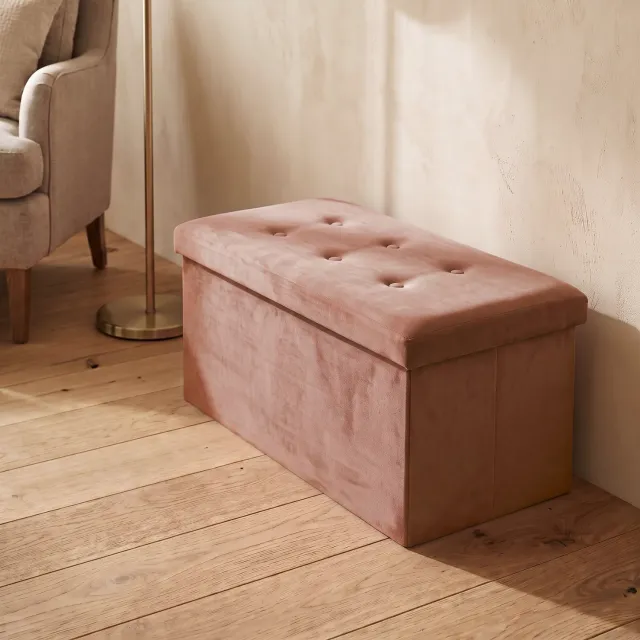 SCENA LIVING Rechthoekige opklapbare fluwelen poef met opbergvak, 76 x 38 x 38 cm Bruin