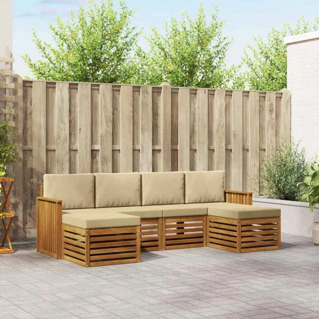 vidaXL Buiten bankenset 6 st 6-zits Natuurlijk en Beige