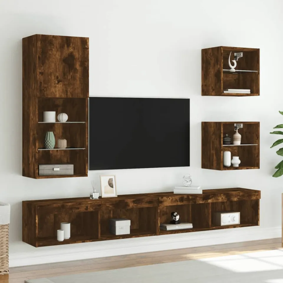 vidaXL Tv-meubel LED-verlichting 40,5x30x102 cm gerookt eikenkleurig, foto 2