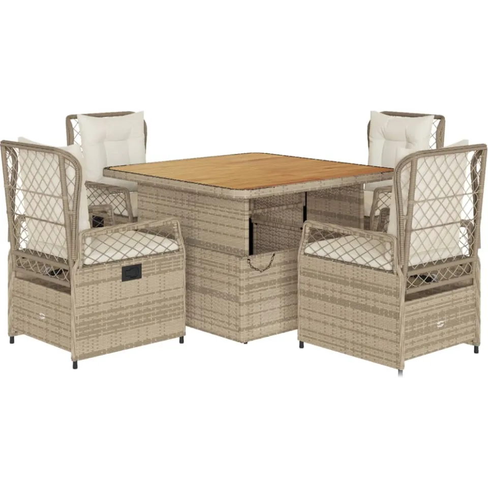 vidaXL 5-delige Tuinset met kussens poly rattan beige, foto 3
