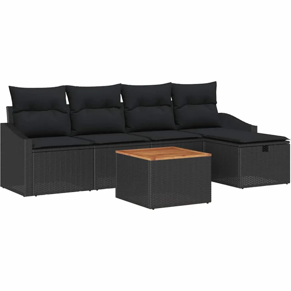 vidaXL Tuinbankenset 6 st Zwart poly rattan