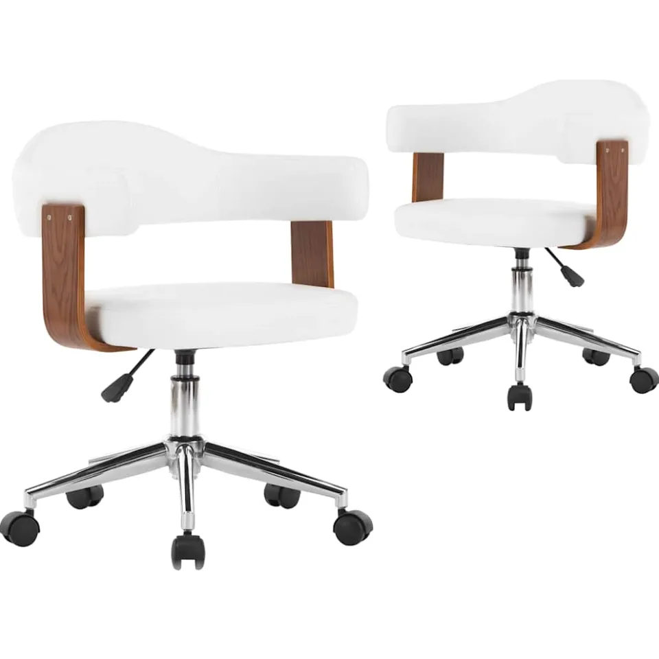 vidaXL Eetkamerstoelen draaibaar 2 st gebogen hout en kunstleer wit, foto 3