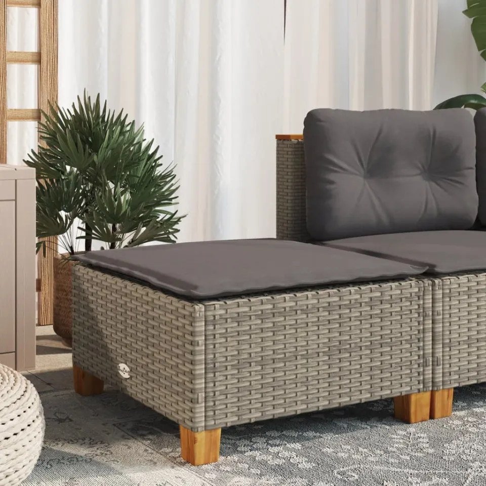 vidaXL Tuinkruk met kussen 63,5x56x32 cm poly rattan grijs, foto 3