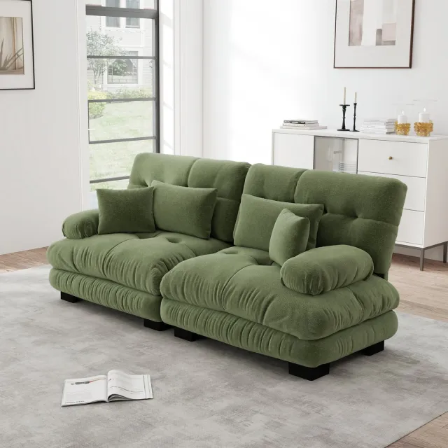 FloraGrace Hoekbank - Modulaire Cloud Zitbank Met Lendenkussens - Voor Woonkamer Of Kantoor - Chenille - Groen