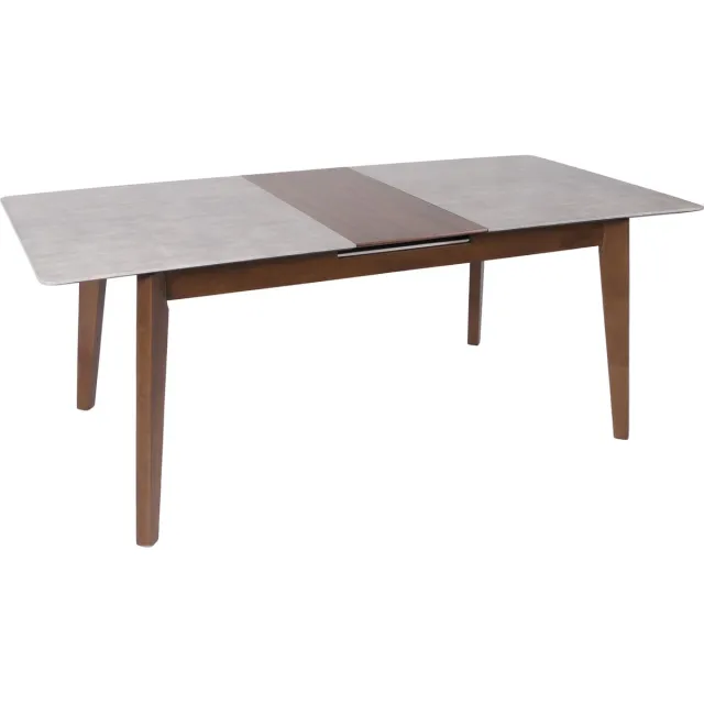 MCW Eetkamertafel MCW-M57, eettafel, massief hout laminaat melamine 160-200x90cm, uitschuifbaar betonlook, bruine poten Grijs