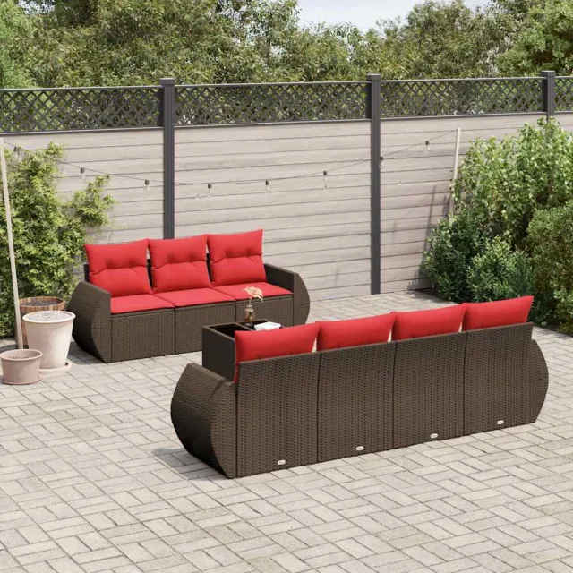 vidaXL 8-delige tuinbankset met kussens, bruin polyrotan