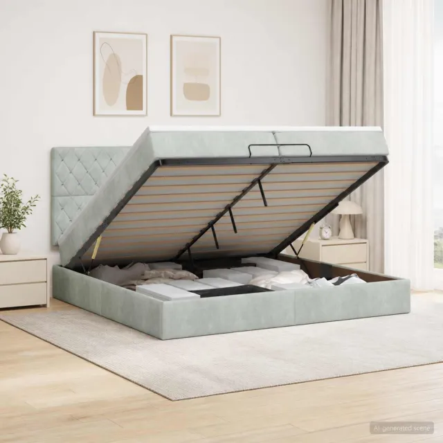 vidaXL Ottoman bed met matras Lichtgrijs 200 x 200 cm Fluweel