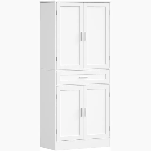 HILINSIE Buffetkast met 6-traps deur-achterwandsysteem Keukenkast, dressoir met 4 deuren en 1 grote lade, keuken, woonkamer, 40 x 80 x 180 cm, wit