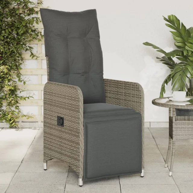 vidaXL Tuinstoel verstelbaar met kussens poly rattan grijs