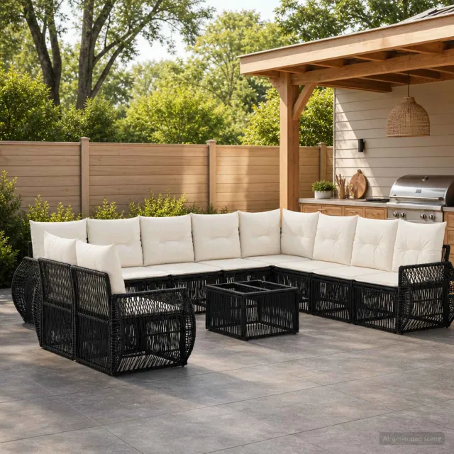 vidaXL Tuinbankenset 11 st Zwart en Cream Wit poly rattan, foto 2