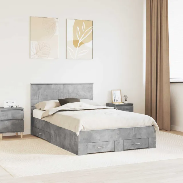 vidaXL Bedframe met lade Beton Grijs 135 x 190 cm Bewerkt hout