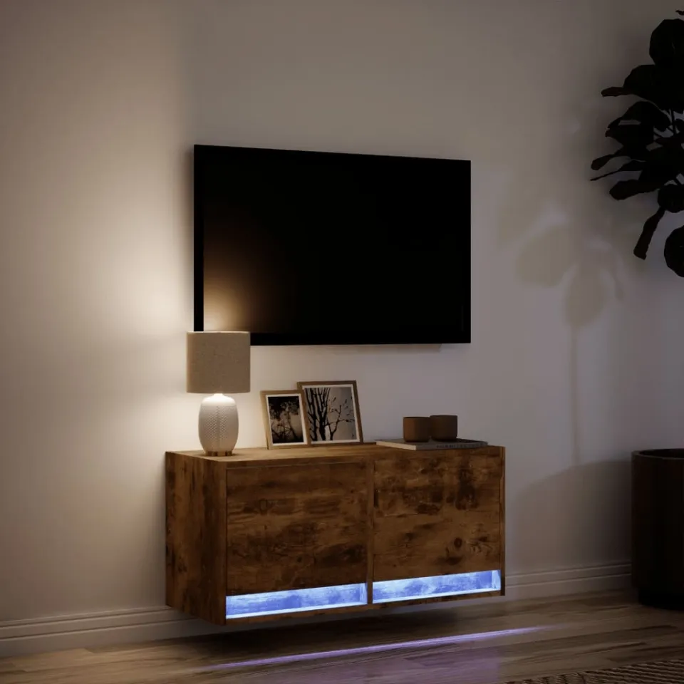 vidaXL Tv-wandmeubel met LED-verlichting 80x31x35 cm gerookt eiken, foto 4