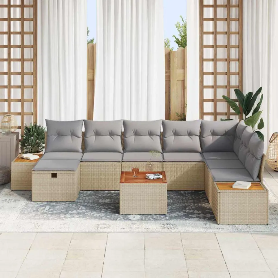 vidaXL Tuin Sofa Set 9 st Beige poly rattan, foto 2