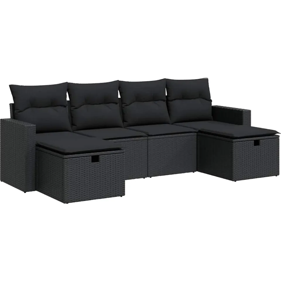 vidaXL 6-delige Loungeset met kussens poly rattan zwart, foto 3