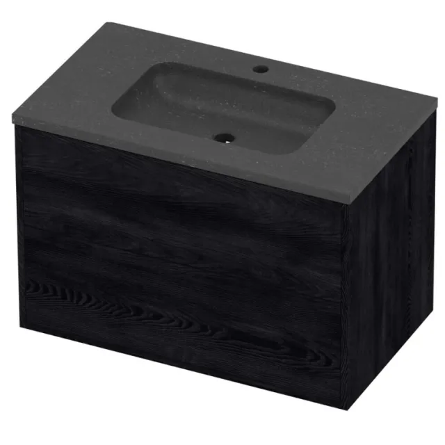 Proline Rollo Badmeubel Hardsteen Elegant 1 Kraangat Voor Grepen 80x46x54 cm Blue Stone Black Oak Eiken