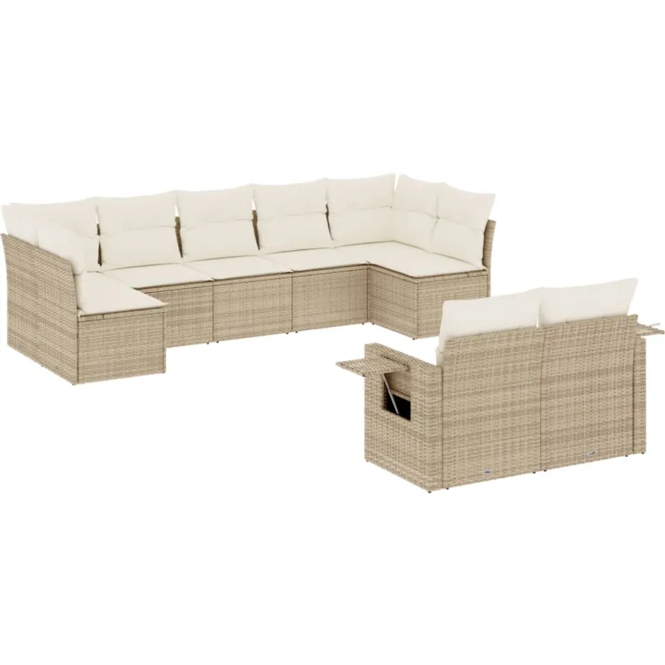 vidaXL 9-delige Loungeset met kussens poly rattan beige, foto 3