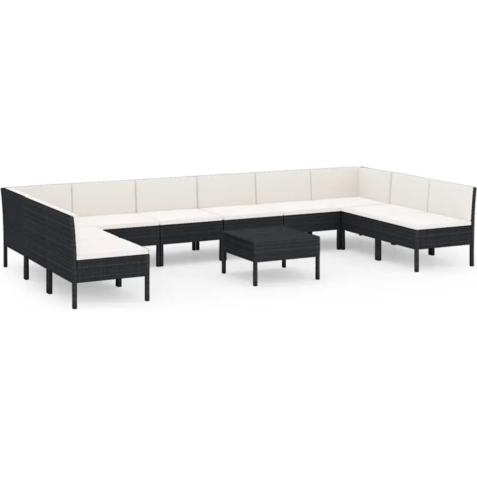 vidaXL 11-delige Loungeset met kussens poly rattan zwart, foto 4
