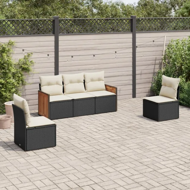 vidaXL 5-delige Loungeset met kussens poly rattan zwart, foto 2