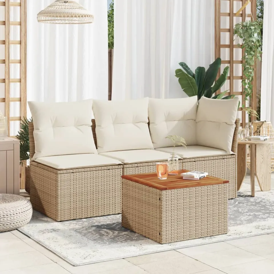 vidaXL Tuintafel 55x55x37 cm poly rattan en acaciahout beige, foto 3