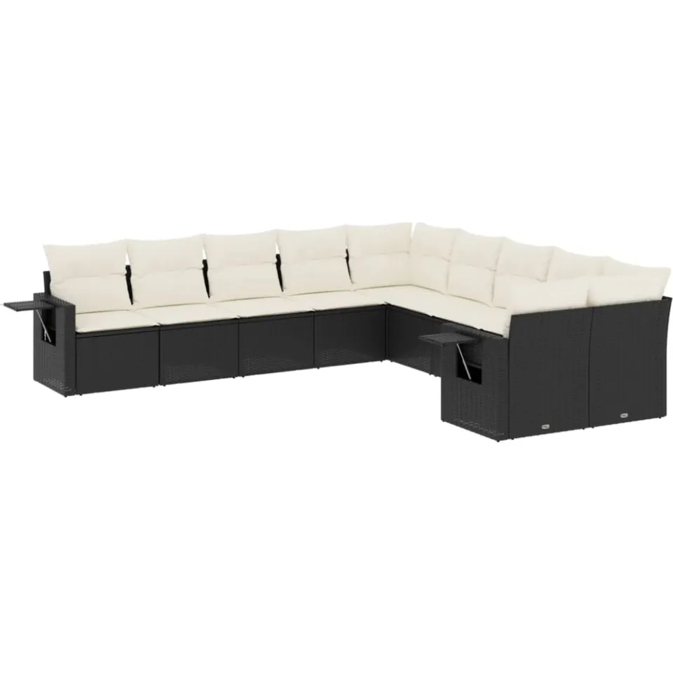 vidaXL 10-delige Loungeset met kussens poly rattan zwart