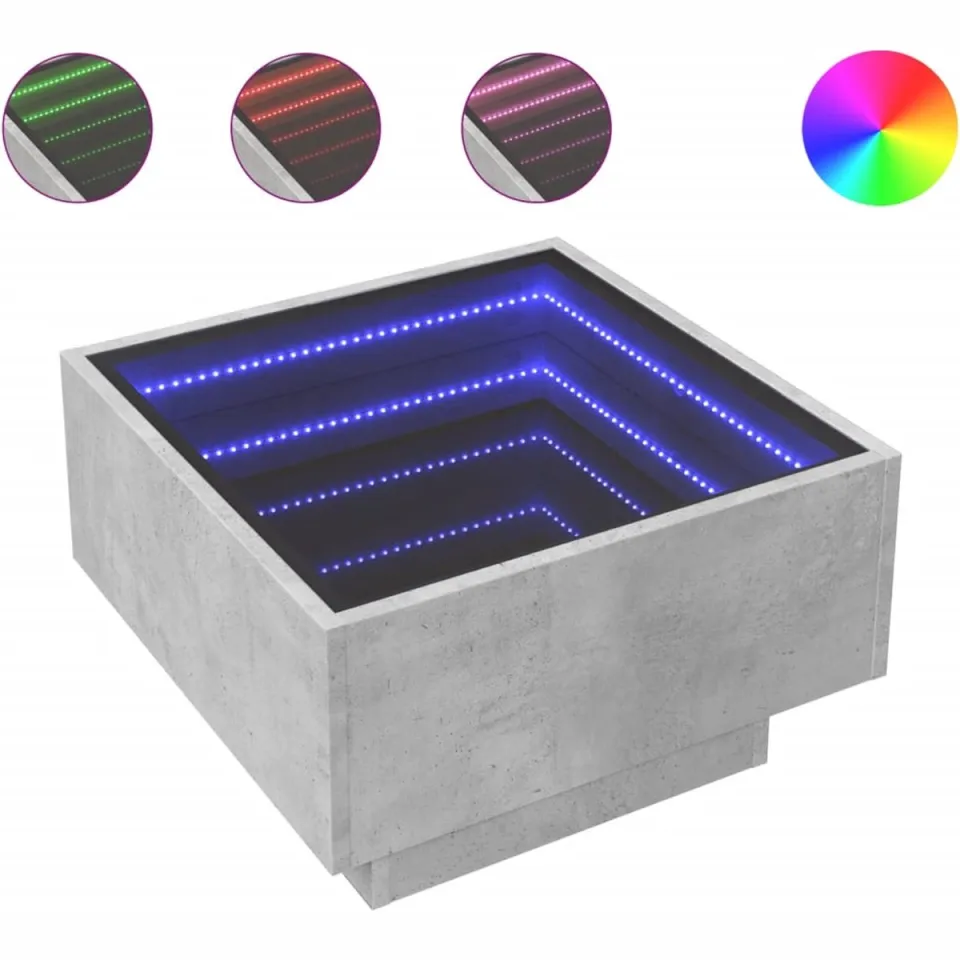 vidaXL Salontafel met LED 50x50x30 cm bewerkt hout betongrijs grijs, foto 3