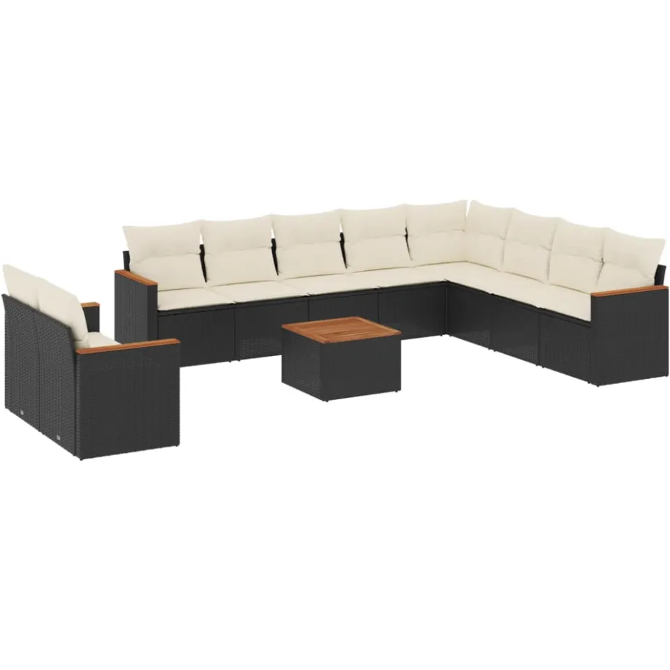 vidaXL 11-delige Loungeset met kussens poly rattan zwart