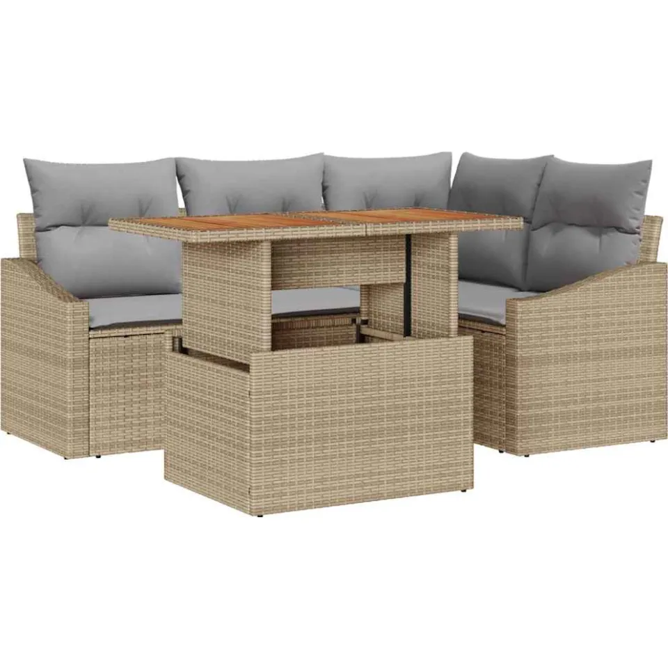 vidaXL Tuin Sofa Set 5 st Beige Poly riet