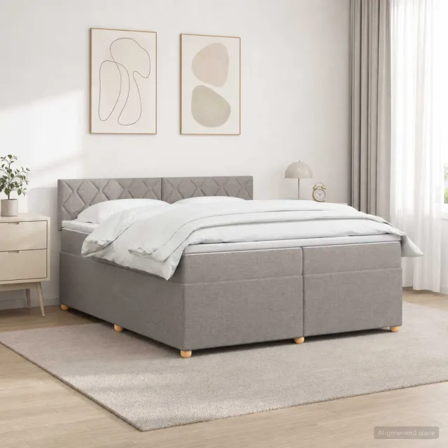 vidaXL Boxspringbed met matras met hoofdeinde Taupe 200 x 200 cm Stof
