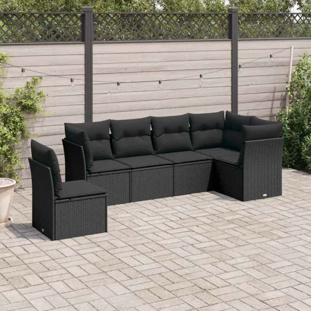 vidaXL 6-delige Loungeset met kussens poly rattan zwart, foto 2