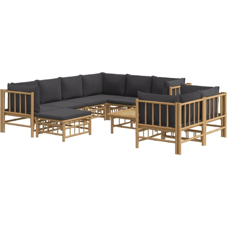 vidaXL 10-delige Loungeset met kussens bamboe donkergrijs Bruin
