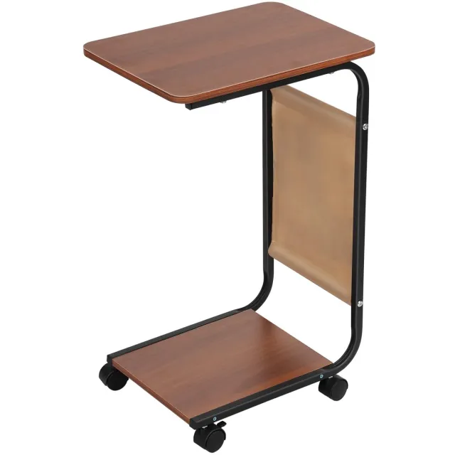 Ruijingsky Verplaatsbare bijzettafel - met wielen en opbergtas - Salontafel - Banktafel voor de woonkamer - Laptoptafel - Nachtkastje - 40*28,5*64 cm - Zwart