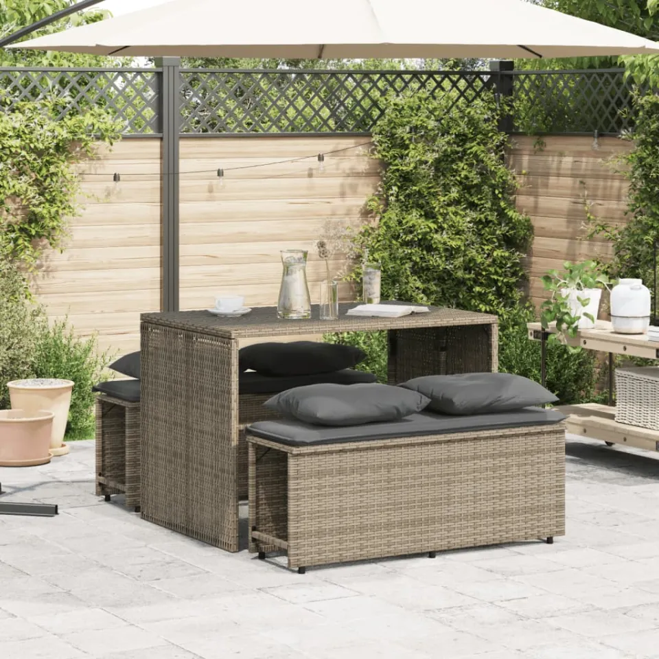 vidaXL 3-delige Tuinset met kussens poly rattan grijs, foto 3