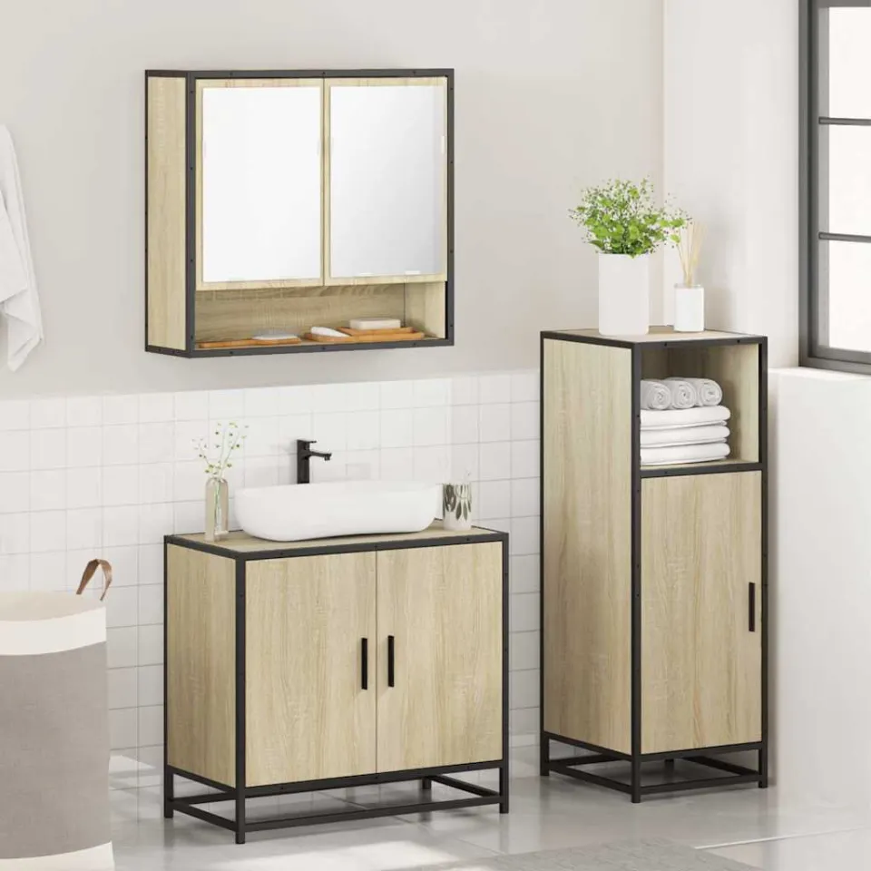 vidaXL 3-delige Badkamermeubelset bewerkt hout sonoma eikenkleurig, foto 4