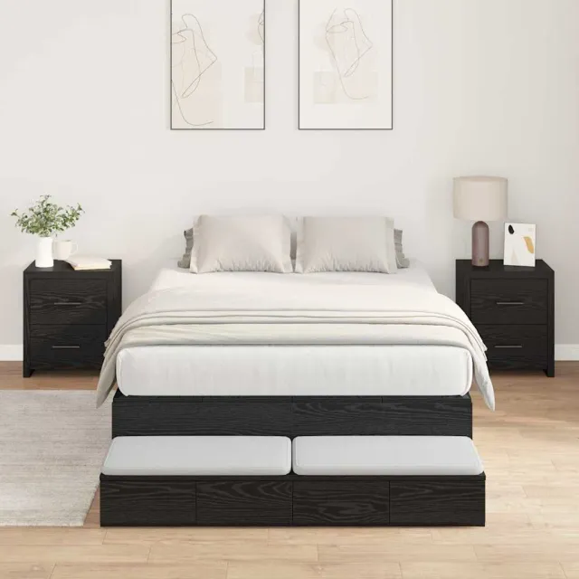 vidaXL Opbergbedframe met lade Zwart Eiken 120 cm Bewerkt hout