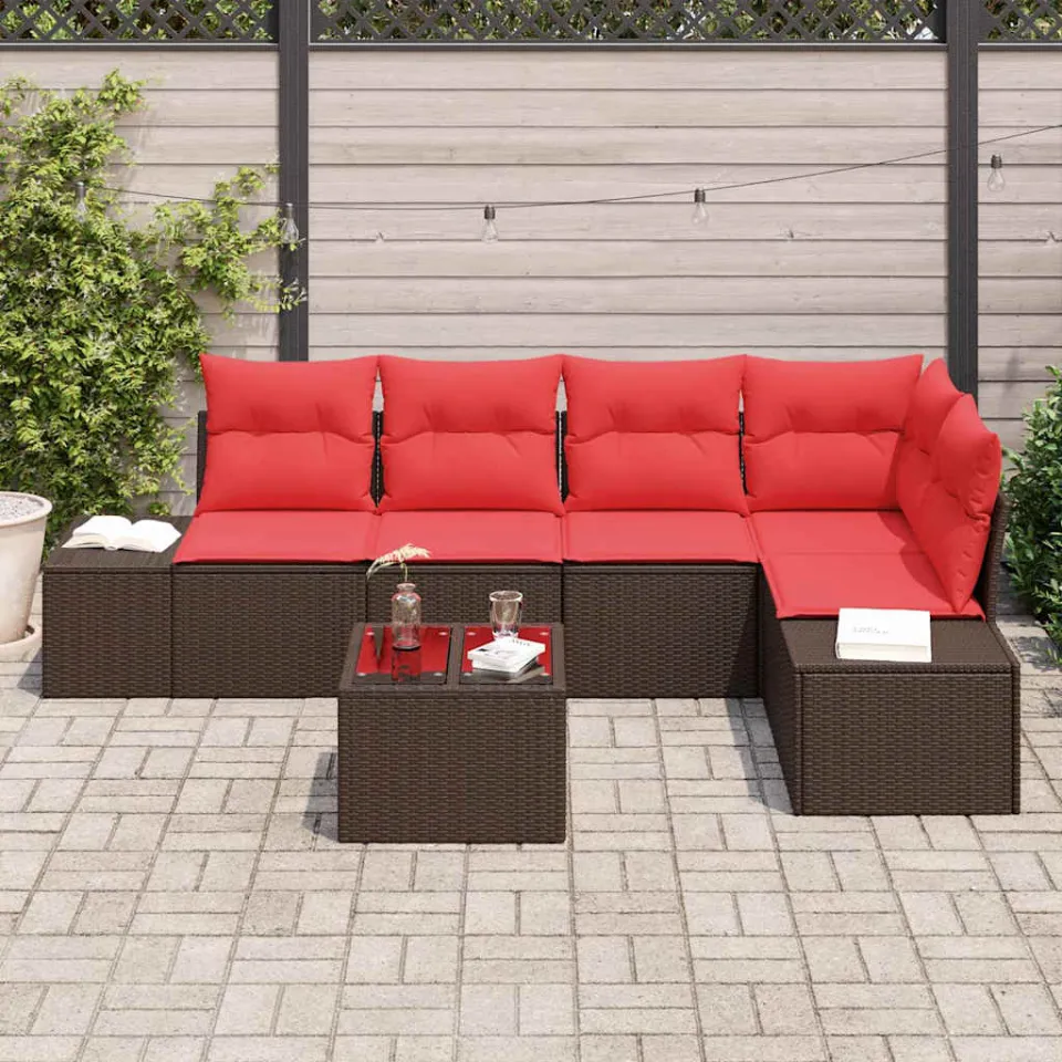 vidaXL Tuinbankenset met opslag Bruin en Rood poly rattan, foto 2