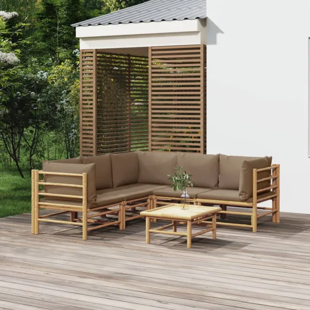 vidaXL 6-delige Loungeset met kussens bamboe taupe, foto 2