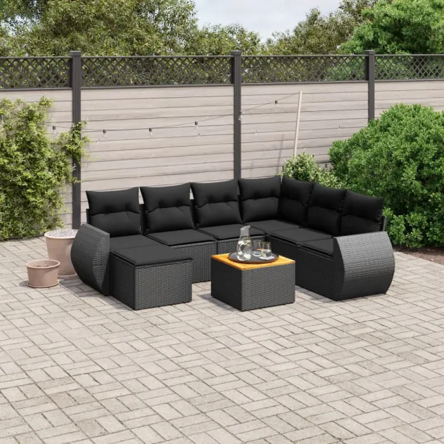 vidaXL 8-delige Loungeset met kussens poly rattan zwart, foto 2