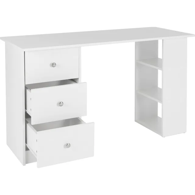 ml-design Bureau met 3 laden en 3 opbergplanken, opbergruimte, wit, 120x49x72 cm, computer bureau kantoor tafel werktafel laptop tafel opbergplank PC tafel, geschikt voor thuiskantoor, kantoor