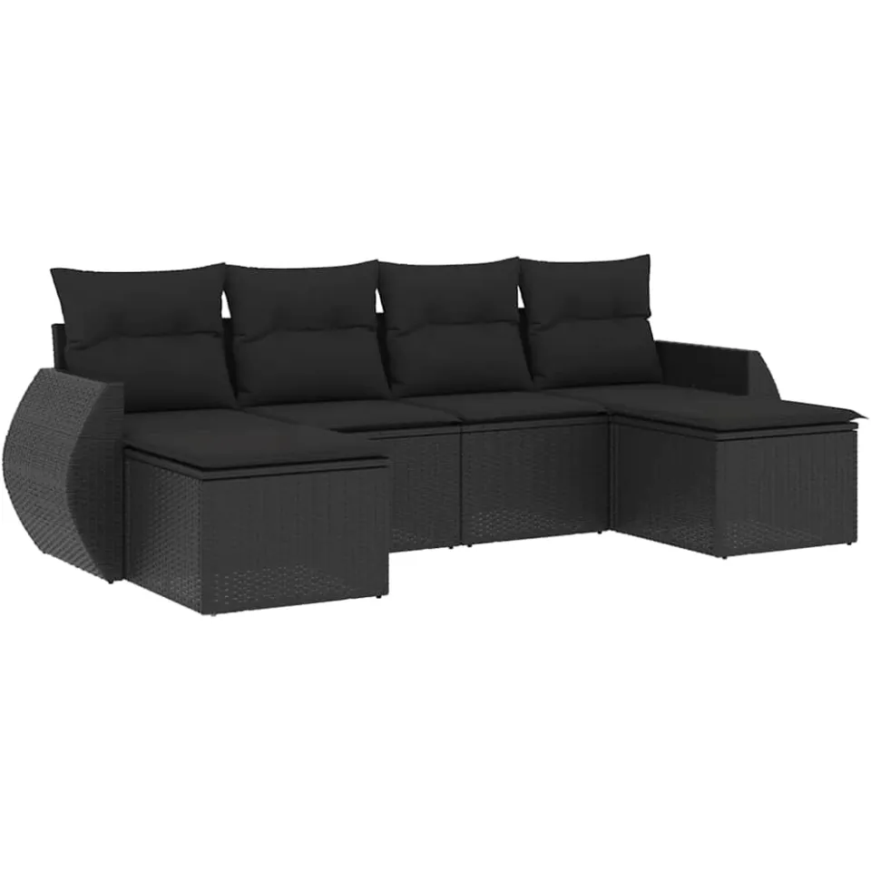 vidaXL 6-delige Loungeset met kussens poly rattan zwart, foto 3