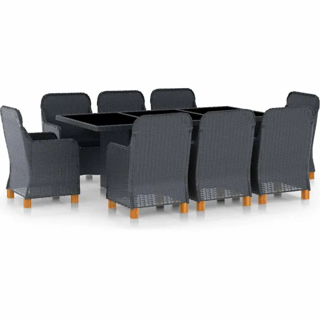 vidaXL 9-delige Tuinset met kussens poly rattan donkergrijs