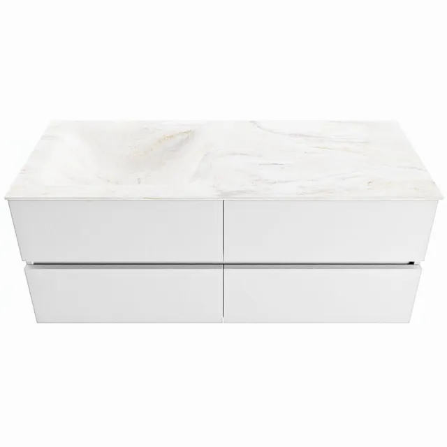 Mondiaz VICA-DLUX 120cm badmeubel onderkast Talc 4 lades. Inbouw wastafel CLOUD links zonder kraangat, kleur Ostra.