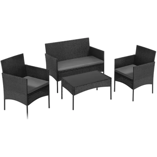 YYchan loungeset voor buiten - 4 personen - met kussens - zwart - 100 x 56 x 78 cm