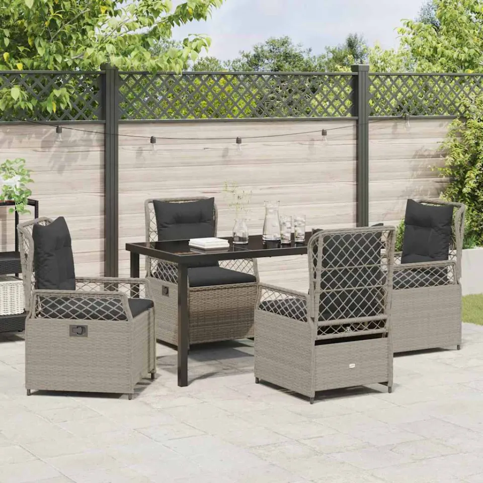 vidaXL Tuin eettafelset 5 st Lichtgrijs poly rattan, foto 3