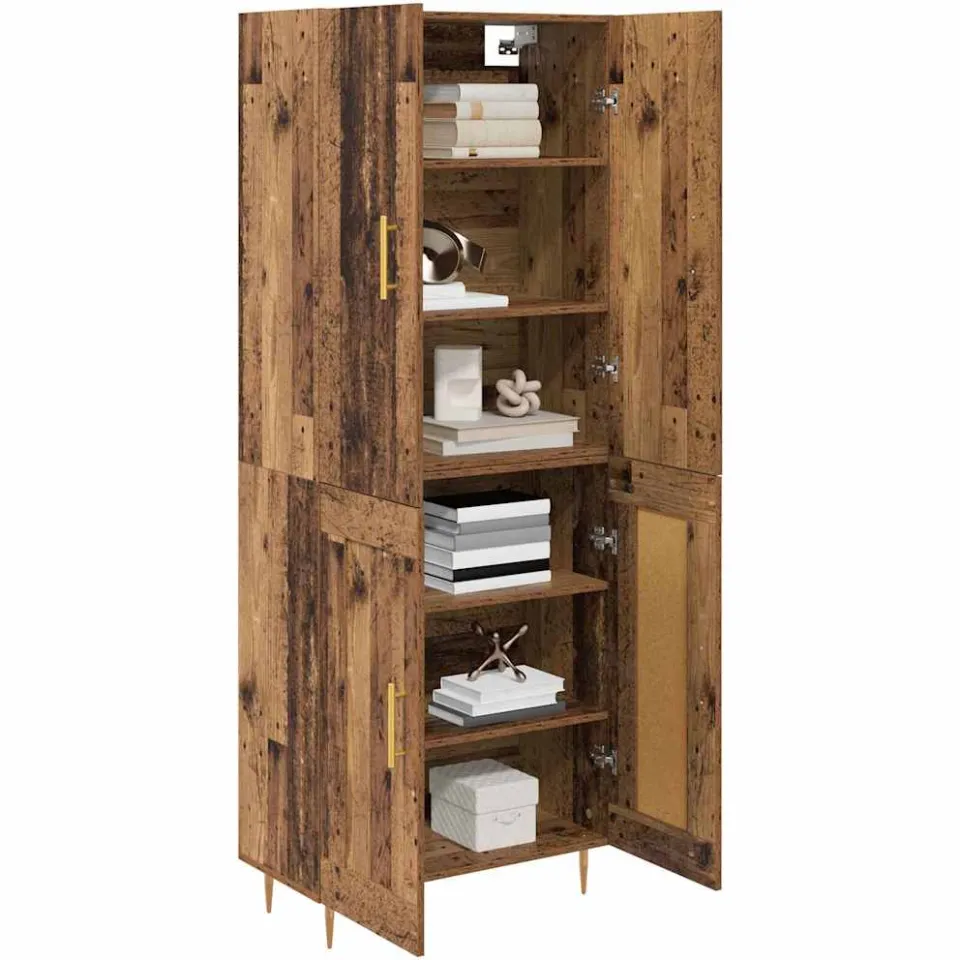 vidaXL Highboard Oud Hout 69,5 x 34 x 180 cm Bewerkt hout Bruin