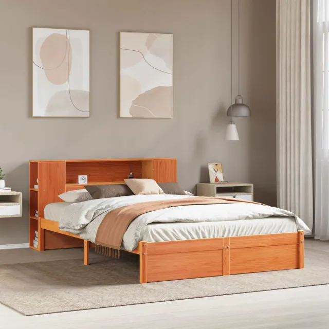vidaXL Bedframe met opberghoofdeksel met plank Wasbruin 140 x 200 cm