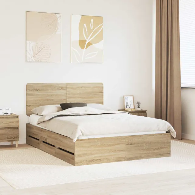 vidaXL Bedframe met lade Sonoma Eiken 150 x 200 cm Ingenieurshout
