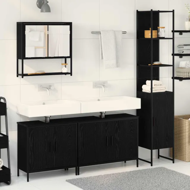vidaXL Badkamermeubelset 4 st Zwart 33 x 33 x 185,5 cm Bewerkt hout